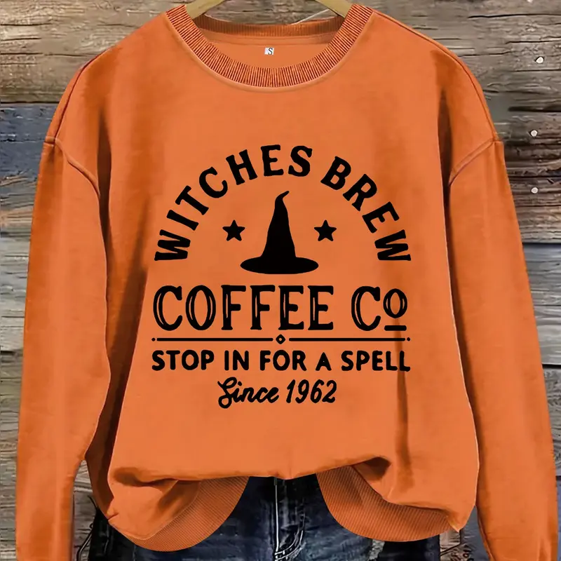 Halloween Print Lightweight Sweatshirt, Fall & Winter Women's Casual Long Sleeve Round Neck Pullover, Loose-Fitting Knit Top