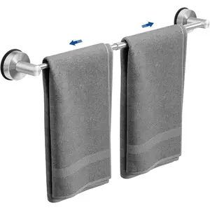 Adjustable Suction Cup Towel Bar for Bathroom Wall, 14.6–24 Inches Brushed Nickel Towel Bar, Stainless Steel Bath Towel Holder, Towel Racks for Bathroom Shower (Brushed Nickel)