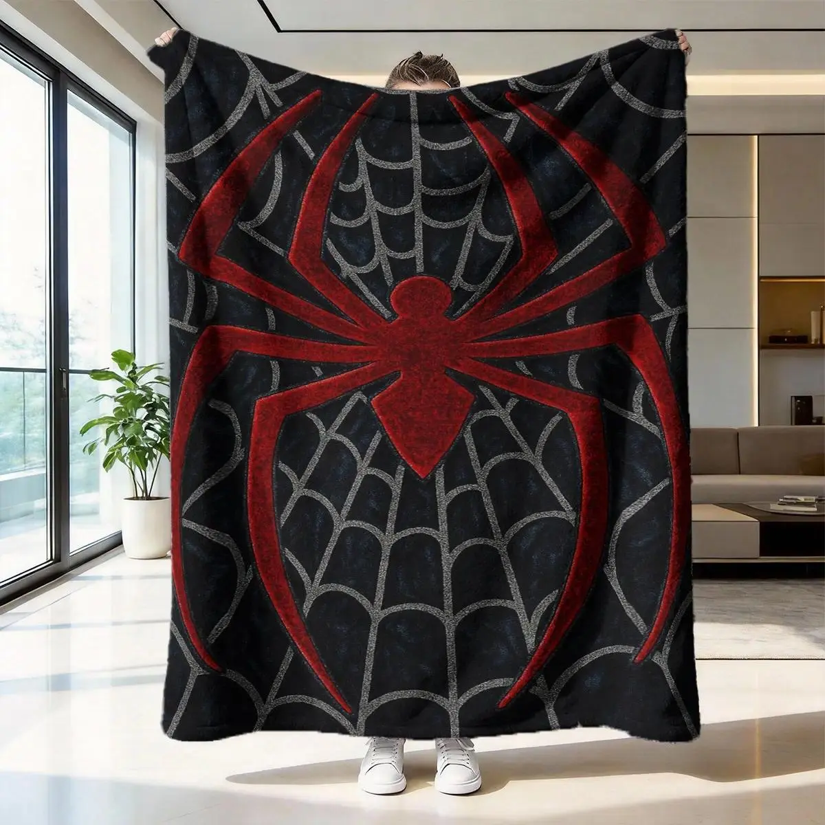 Spider Web Pattern Soft Skin-Friendly Warm Flannel Throw Blanket Multi-Scene Sofa Bedroom Nap Mat Decor, Matches cooling blankets pillows couch cover bedding set, Cozy Comfortable Daily Rest Blanket Perfect For Indoor Household Use