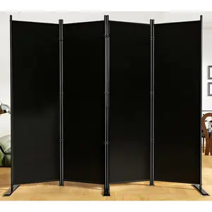 SUNALLY Room Divider 6FT Folding Privacy Screens, 4 Panel Fabric Divider for Room Separation, 88" W Freestanding Portable Wall Dividers Screen for Home Dorm Studio Office, Black