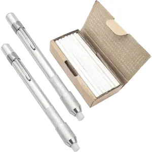Round Soapstone Holders 2pc Welding Soapstone Pencil Holders Extra 40pcs Soap Stone Refills for Welders Students Clear Removable White Markings Welding Accessories