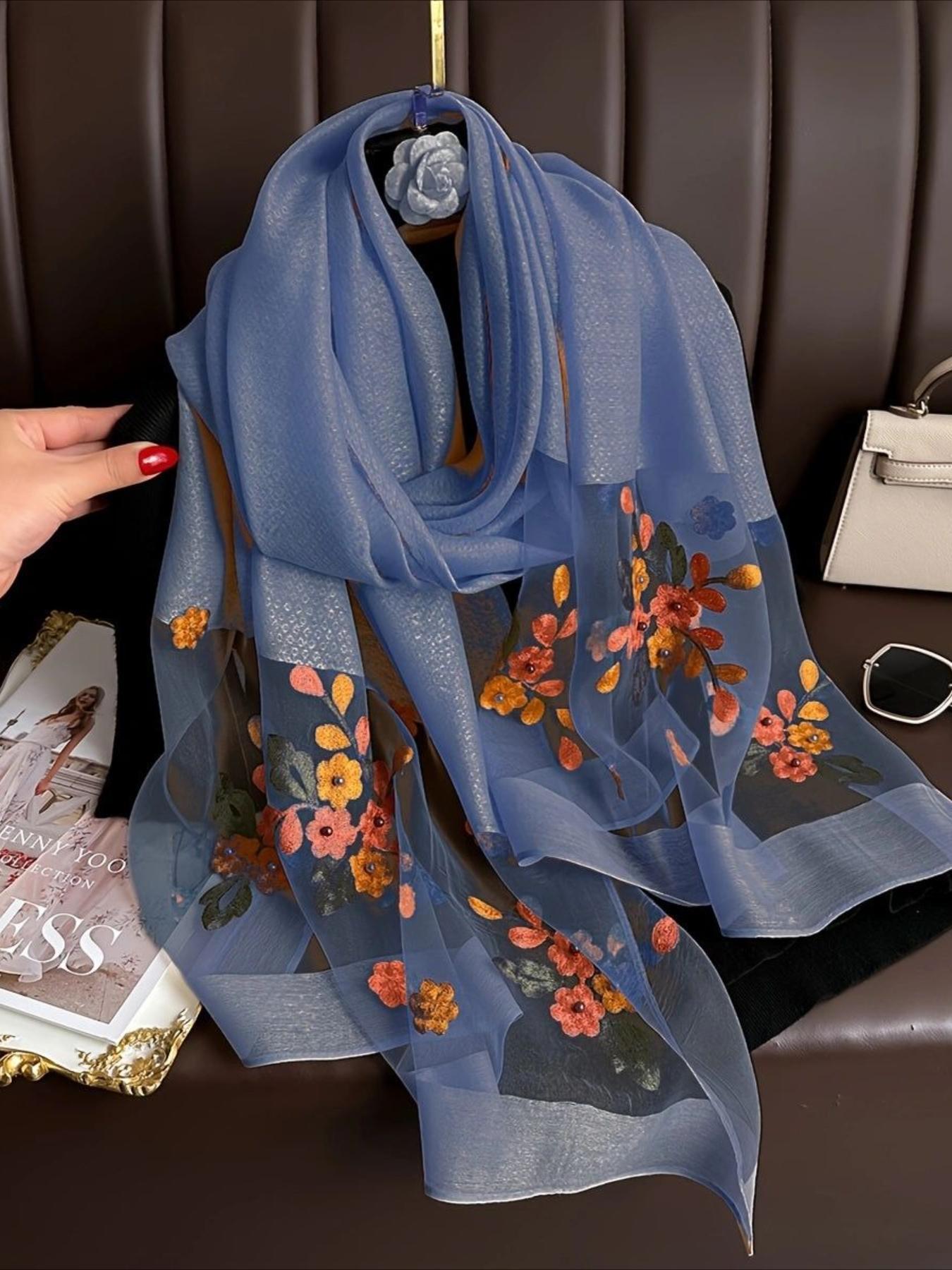 Floral Embroidery Scarf, Fashionable Soft Comfortable Shawl for Women & Girls, Casual Versatile Scarf for Daily Wear