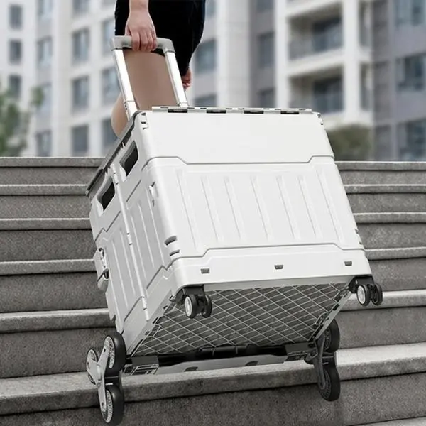 Foldable Heavy-Duty Utility Cart with Climbing Wheels, 75L Large Capacity, Telescopic Handle, Integrated Anti-Loss Top Cover, Space-Saving Portable Wheeled Storage Box for Shopping, Camping, Home Use