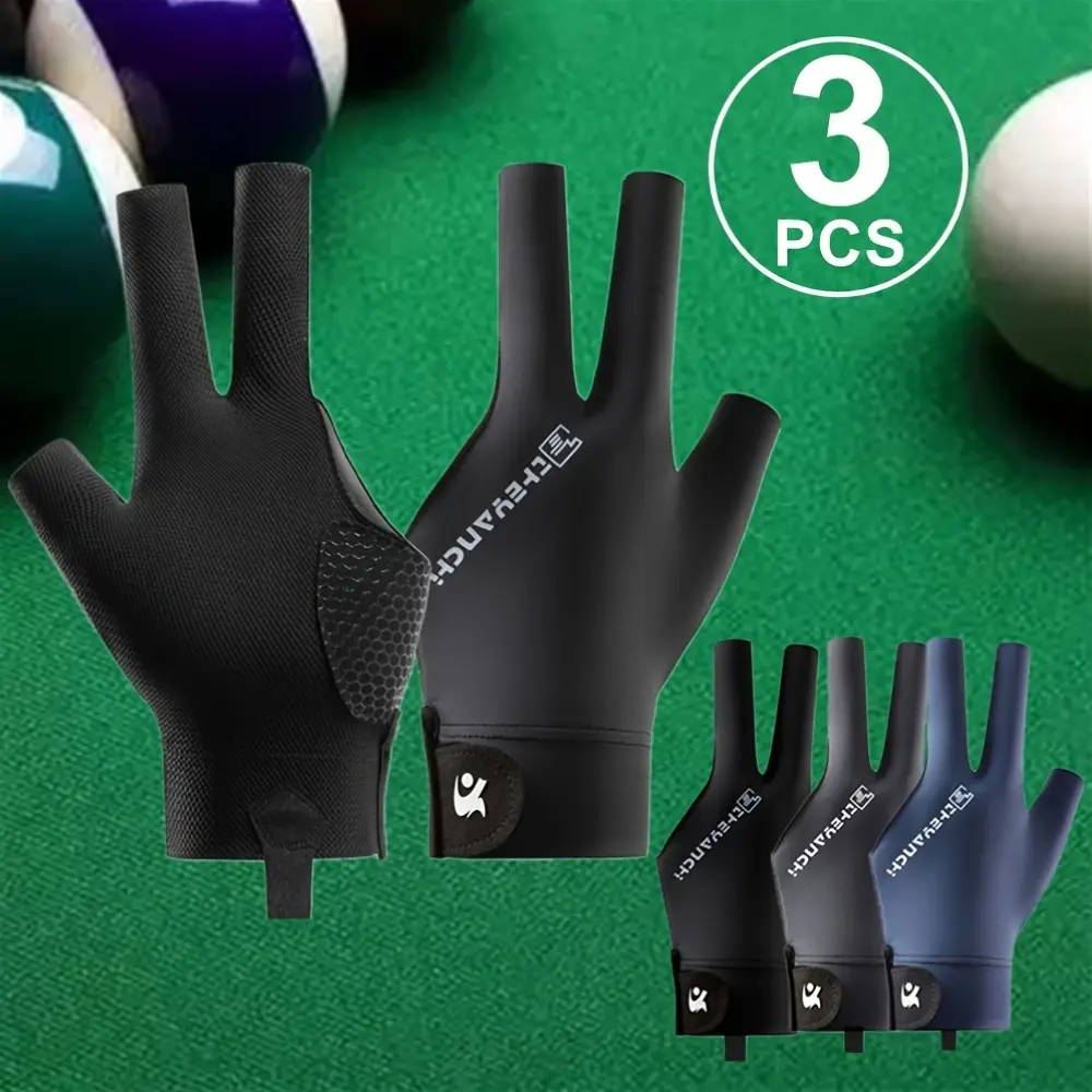 3pcs Left Or Right Hand Three Fingers Billiard Glove for Men And Women, Breathable Anti-Slip Palm Pad Snooker Pool Sports Gloves Additions