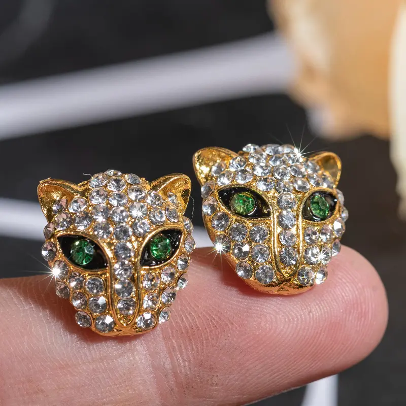 1 pair of leopard head synthetic cubic zirconia earrings, suitable for both men and women - animal-themed gift, durable synthetic cubic zirconia inlay, suitable for daily wear or party occasions,  party gift accessory