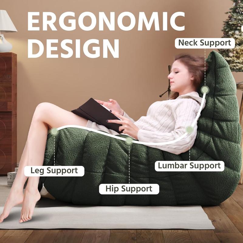 Bean Bag Chair, Fireside Chair, Large Bean Bag Chair for Adults, Bean Bag Chairs for Teens with High-Resilience Foam, Non-Slip Base Floor Lounge Sofa,Living Room (Green, Single)