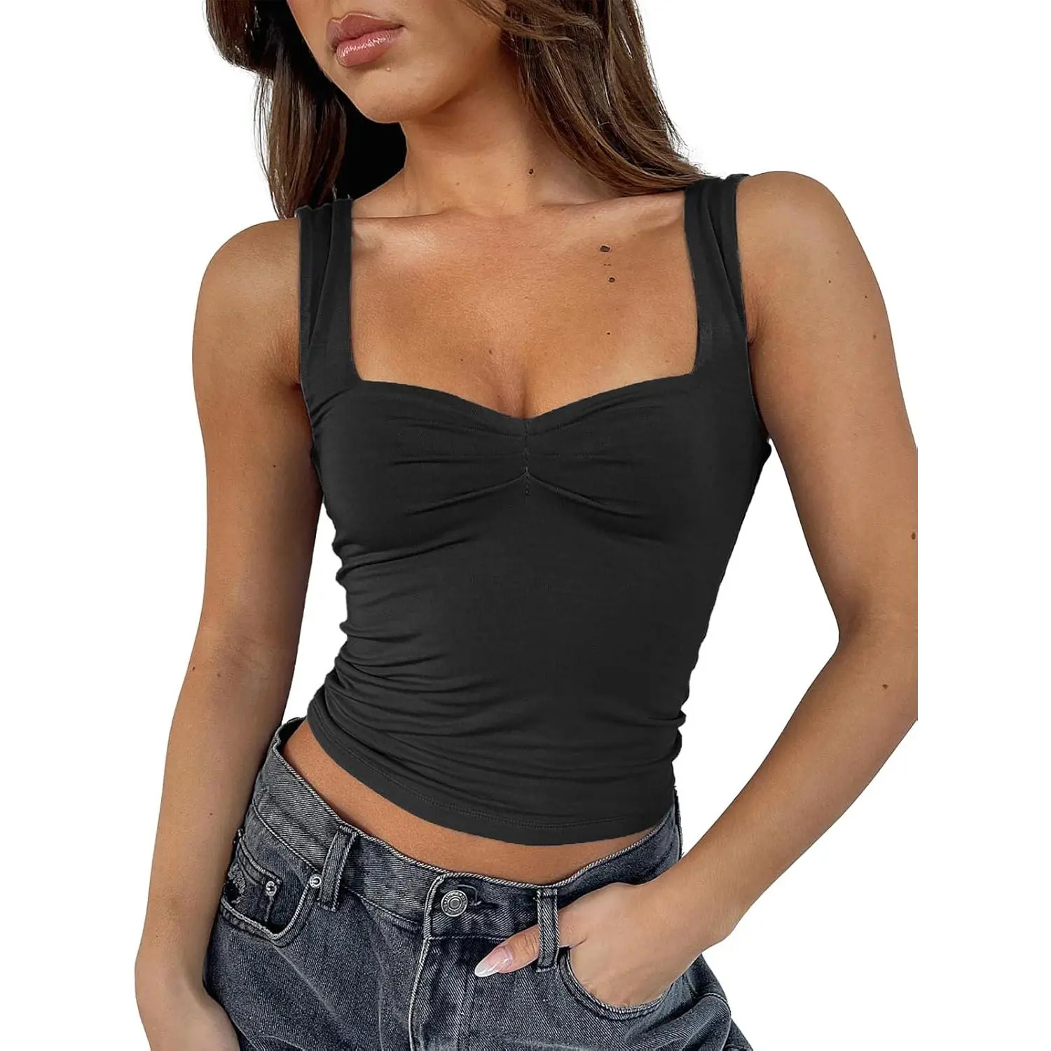 Women Sleeveless Backless Crop Top Y2K Strappy Ruched Tank Top Summer Slim Fit Going Out Cute Cami Top,back to school,back to school shopping