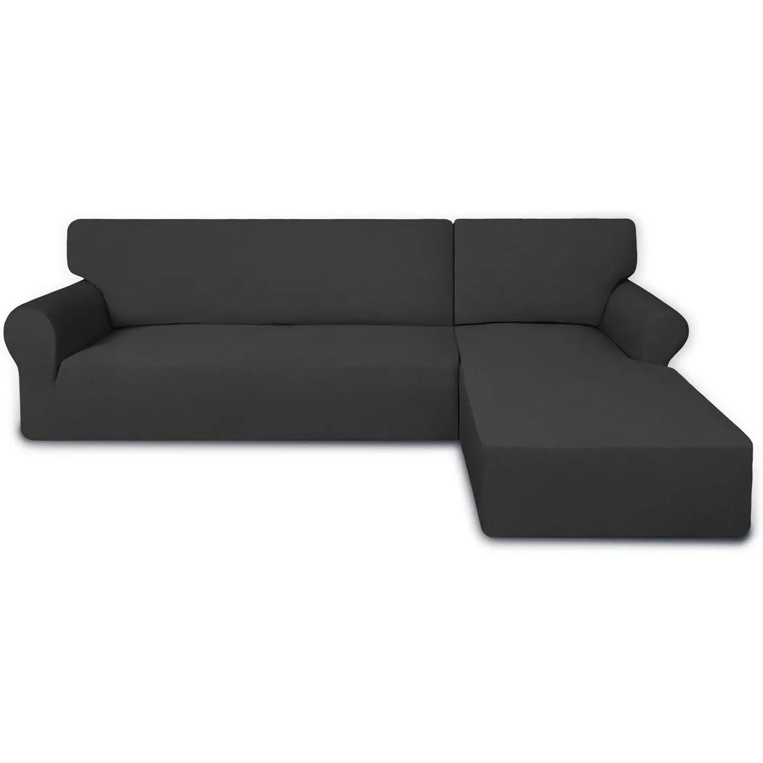 Stretch Sectional Couch Covers - 2 pcs Spandex Non Slip, with Elastic Bottom for L Shape Sectional Sofa Couches, Great for Kids & Pets (3 Seat Sofa + 3 Seat Chaise, Dark Gray)