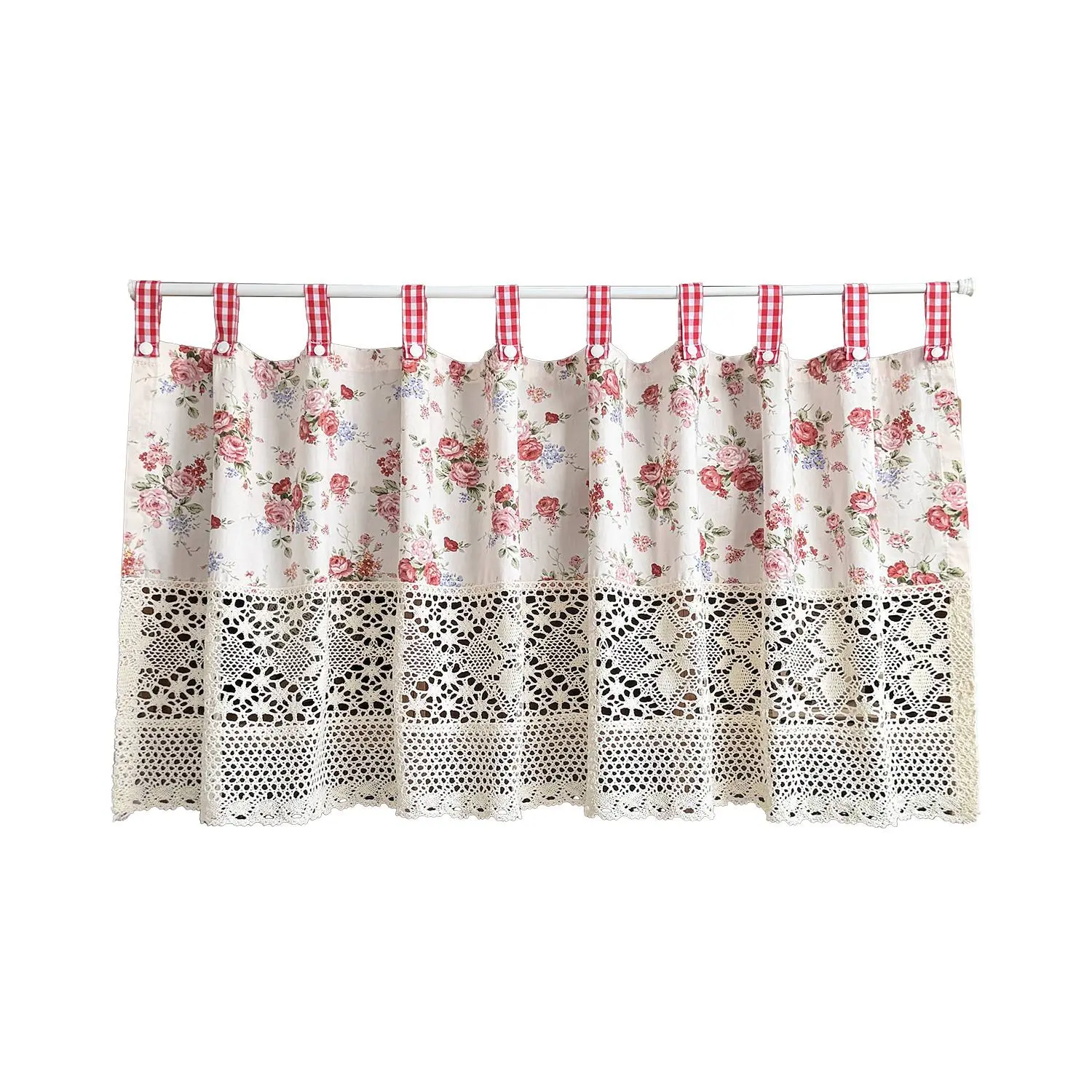 1pc Floral Patchwork Lace Short Curtain, Oven Window Curtain, Suitable for Kitchen, Living Room, Study, Door, Cabinet, Entrance, Etc., Top Band Processing, Home Decor