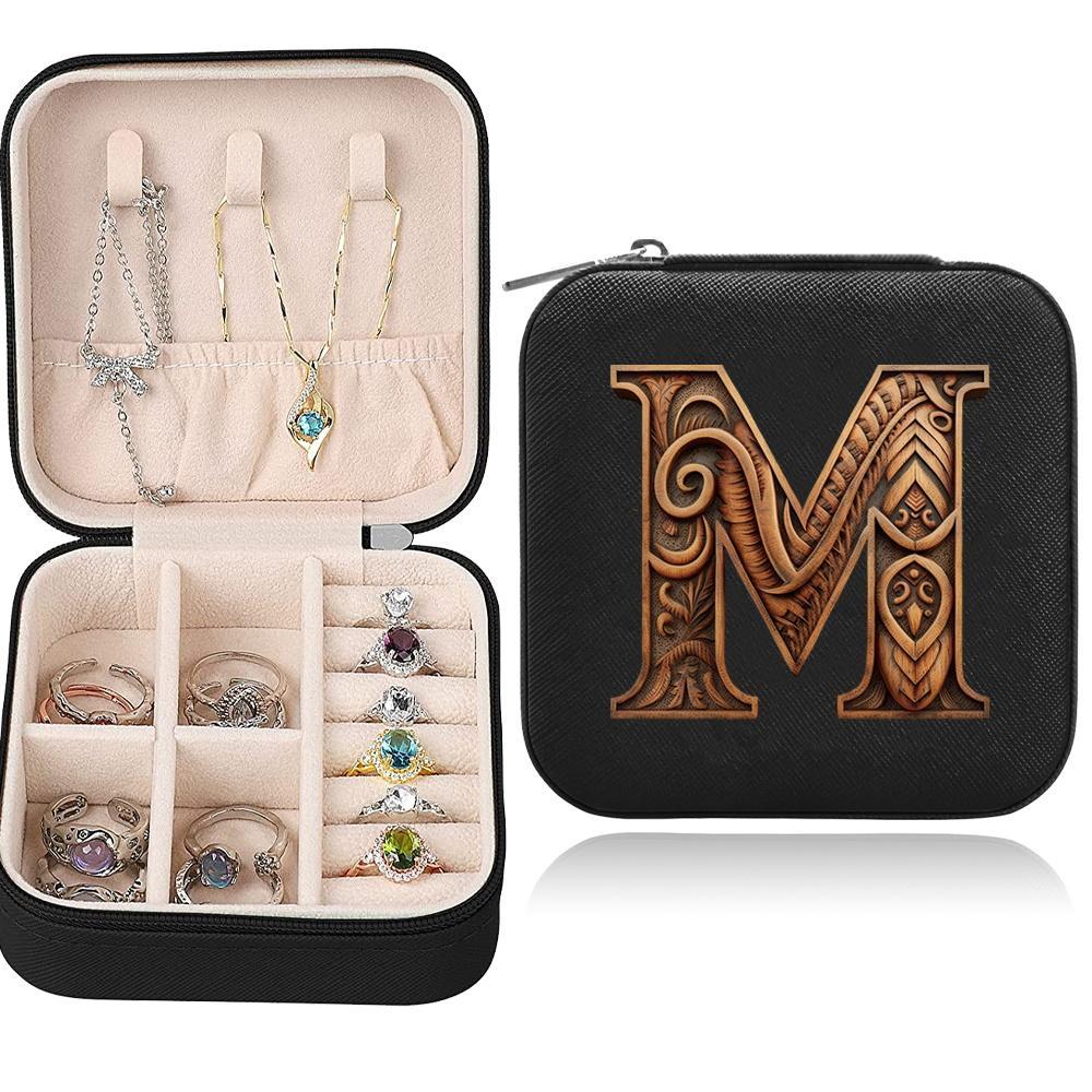 Jewelry Storage Box, 1 Count Letter Pattern Jewelry Organizer with Zipper & Flip Design, Cosmetics Storage Box for Travel & Home, Jewelry Storage Unit