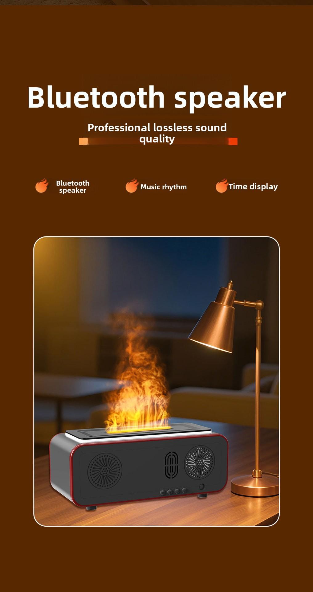 Aroma Diffuser Simulated Flame Fireplace Bluetooth Speaker Humidifier Aromatherapy Machine Home Clock Alarm Clock Diffuser