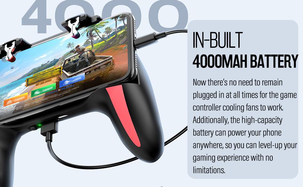 SUNDAY MIRTH GOITHCA Mobile Game Controller with 4000mAh Power Bank & Cooling Fan, L1R1 Triggers Joystick for PUBG/Call of Duty/Fortnite, Gaming Grip Gamepad for 4.7-7" Android iOS Phone