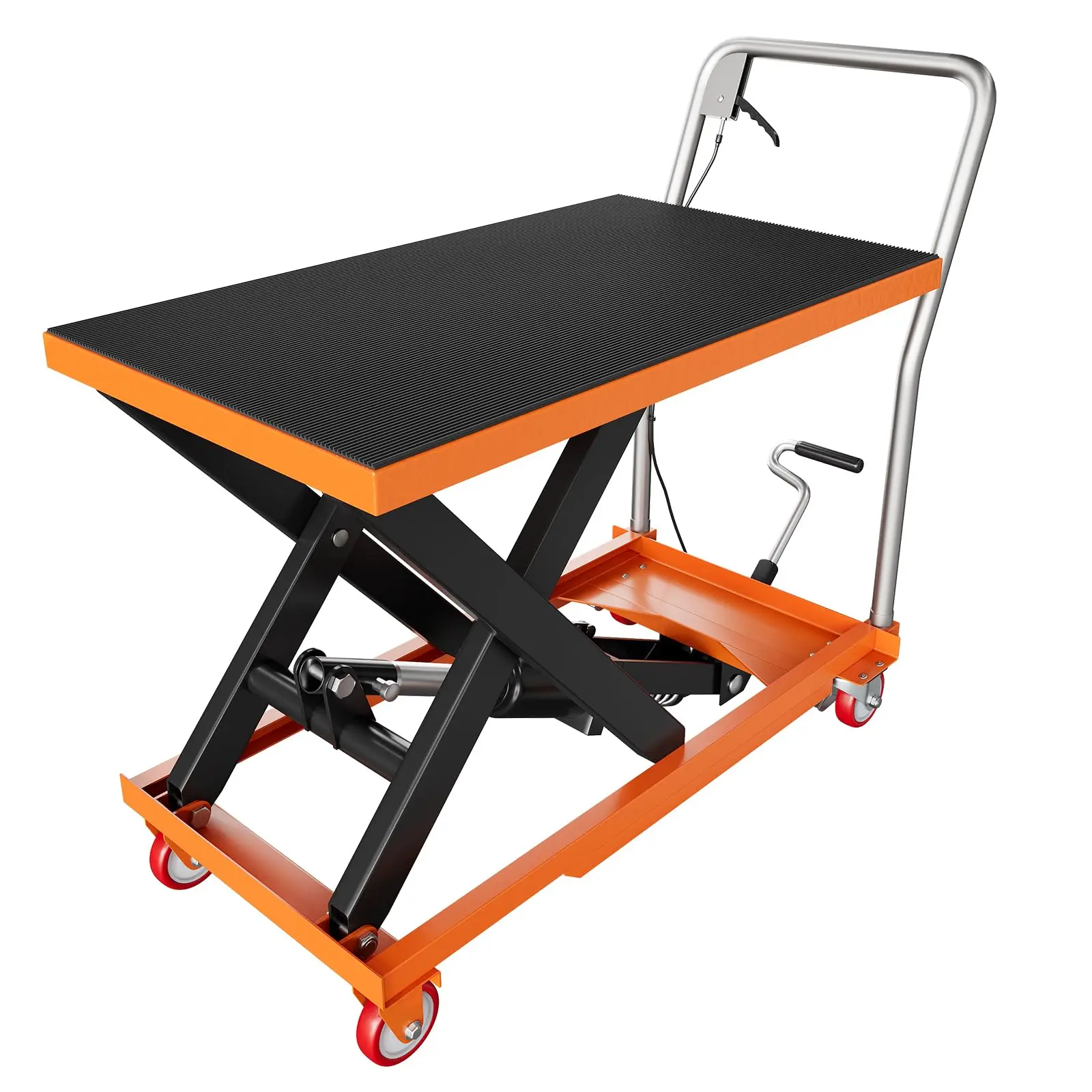 GARVEEHydraulic Single Scissor Lift Tables with Capacities of 330lbs, 500lbs, and 1100lbs, Lifting Heights from 28.5" to 35.4", Featuring Locking Wheels and Non-Slip Pads for Efficient Material Handling