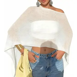 Beach Dress Tops Crochet Cover Up Sheer Poncho Shawl Summer Vacation Sweater Knit Bolero Mesh Shrug