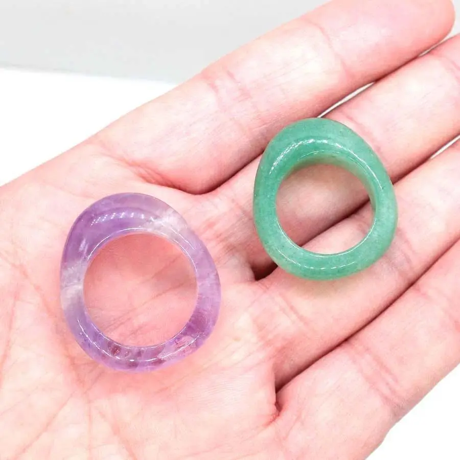 Naturtal Healing Crystal Stone Band Rings For Women Amethyst Rose Quartz Lapis Lazuli Agate Dainty Wedding Finger Ring Jewelry