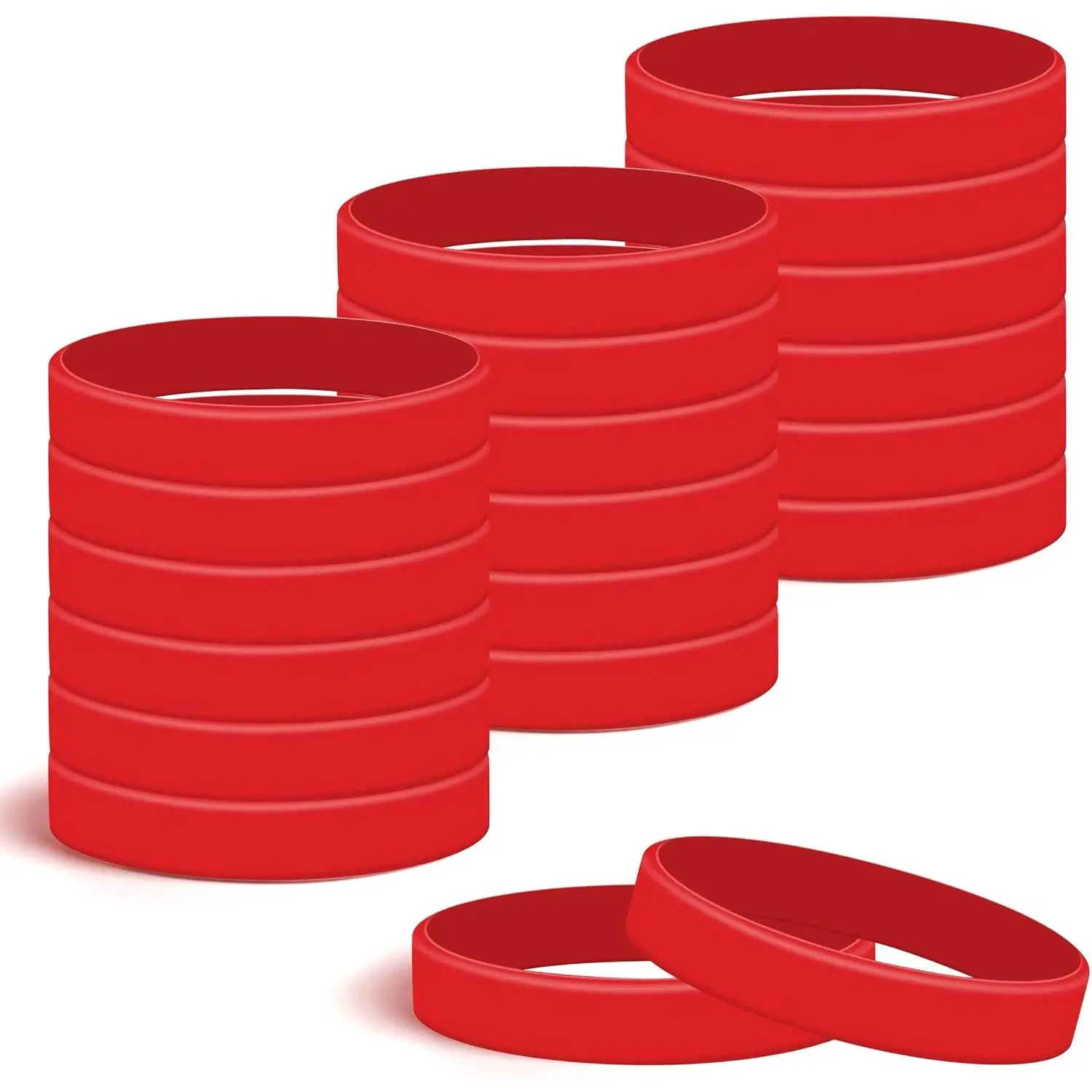 24 count Red Blank  Bracelets Solid Color rubber wristbands | Stretch Wristbands,Suitable for Men Women Teens,  Teams & Party Favors,Event Accessories