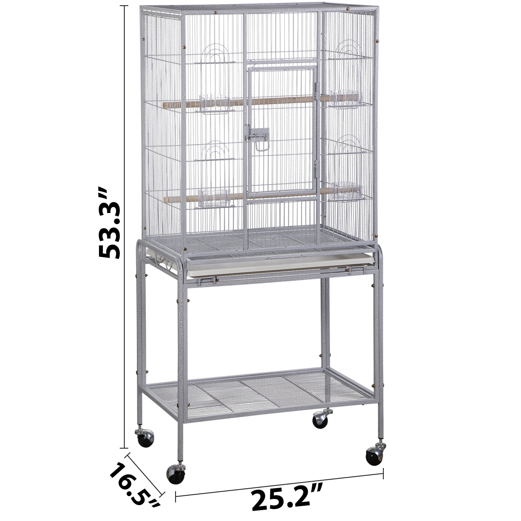 Pet Republic 53-in Large Wrought Iron Rolling Bird Cage W/Perches for Cockatiels Parrot Parakeet White