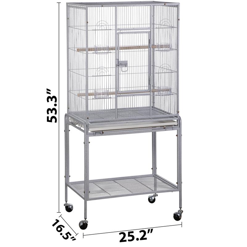 Pet Republic 53-in Large Wrought Iron Rolling Bird Cage W/Perches for Cockatiels Parrot Parakeet White