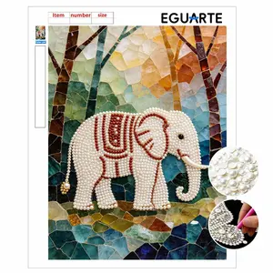 DIY Pearl Painting Kit, Frameless Canvas with Adhesive, Elephant Pattern, Stress Relief Craft, Home Decor Wall Art, Mosaic Jewelry Gift