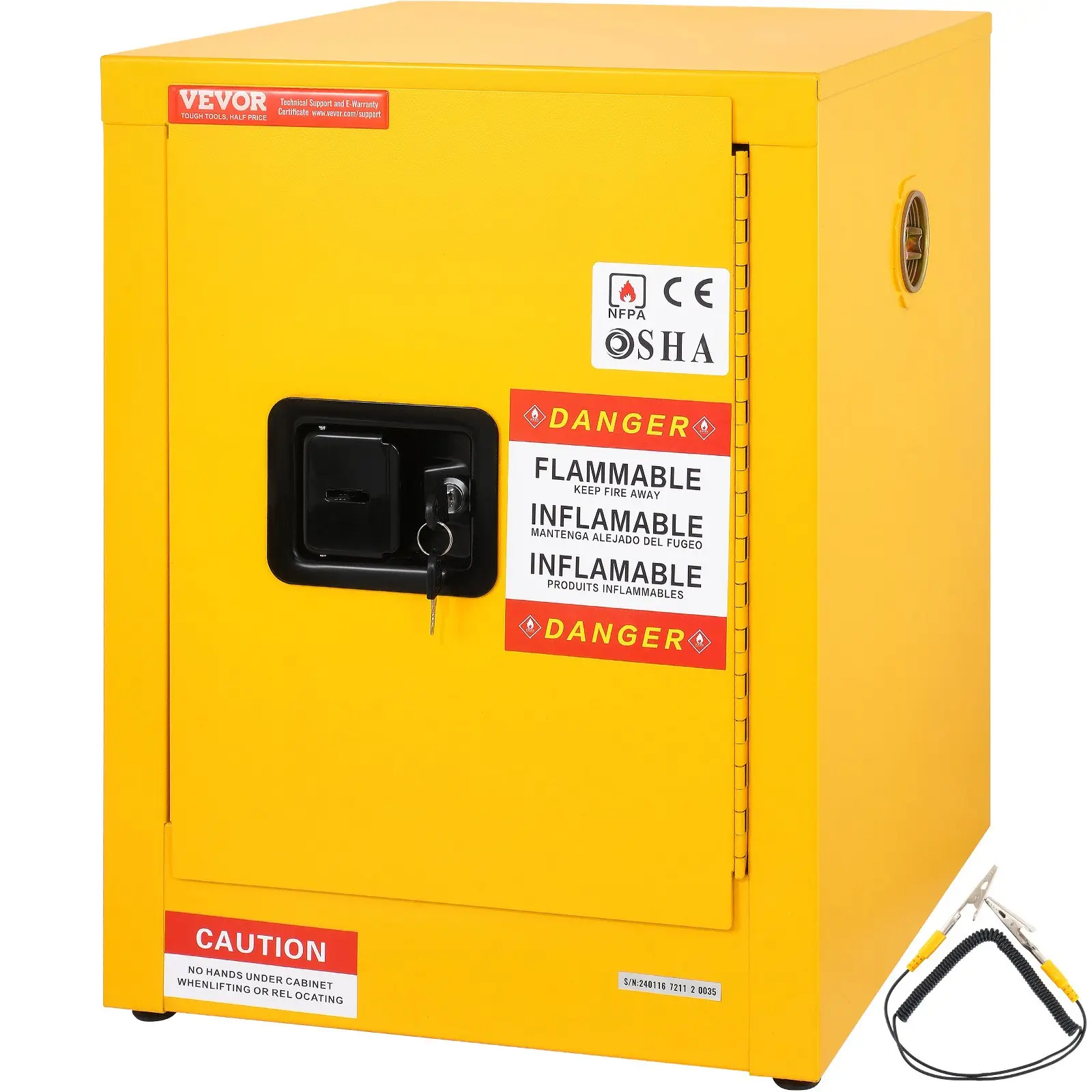 VEVOR Flammable Safety Cabinet, 12 Gal, Cold-Rolled Steel Flammable Liquid Storage Cabinet, 16.9x 16.9x 22 in Explosion Proof with 1 Adjustable Shelf 1 Door for Commercial Industrial Use, Yellow