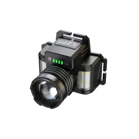Rechargeable LED Headlamp Head Flashlight with Motion Sensor, Zoomable Spotlight, 6 Lighting Modes, Side White Red Blue Warning Lights, 3600mAh Battery, Type-C Charging and USB Output for Camping Hiking Fishing Running Outdoor Work