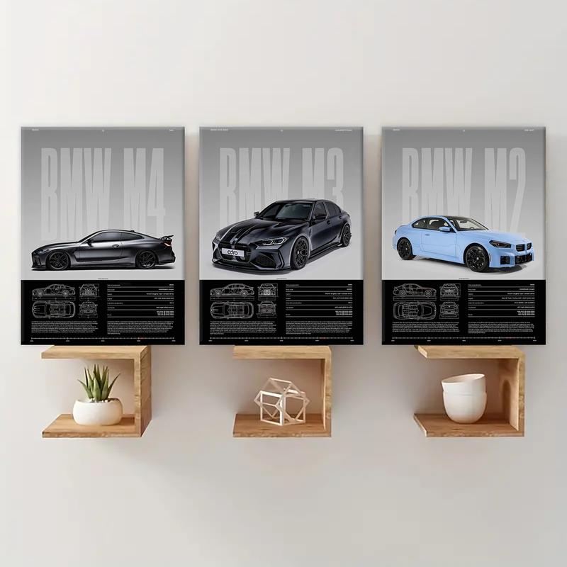 3-Piece Solid Wood Art Prints, Unframed Art Print, Bmw Series Performance Car Posters, Modern Wall Decor, Waterproof Home Decoration, Ideal Gift Set #TOP PICKS