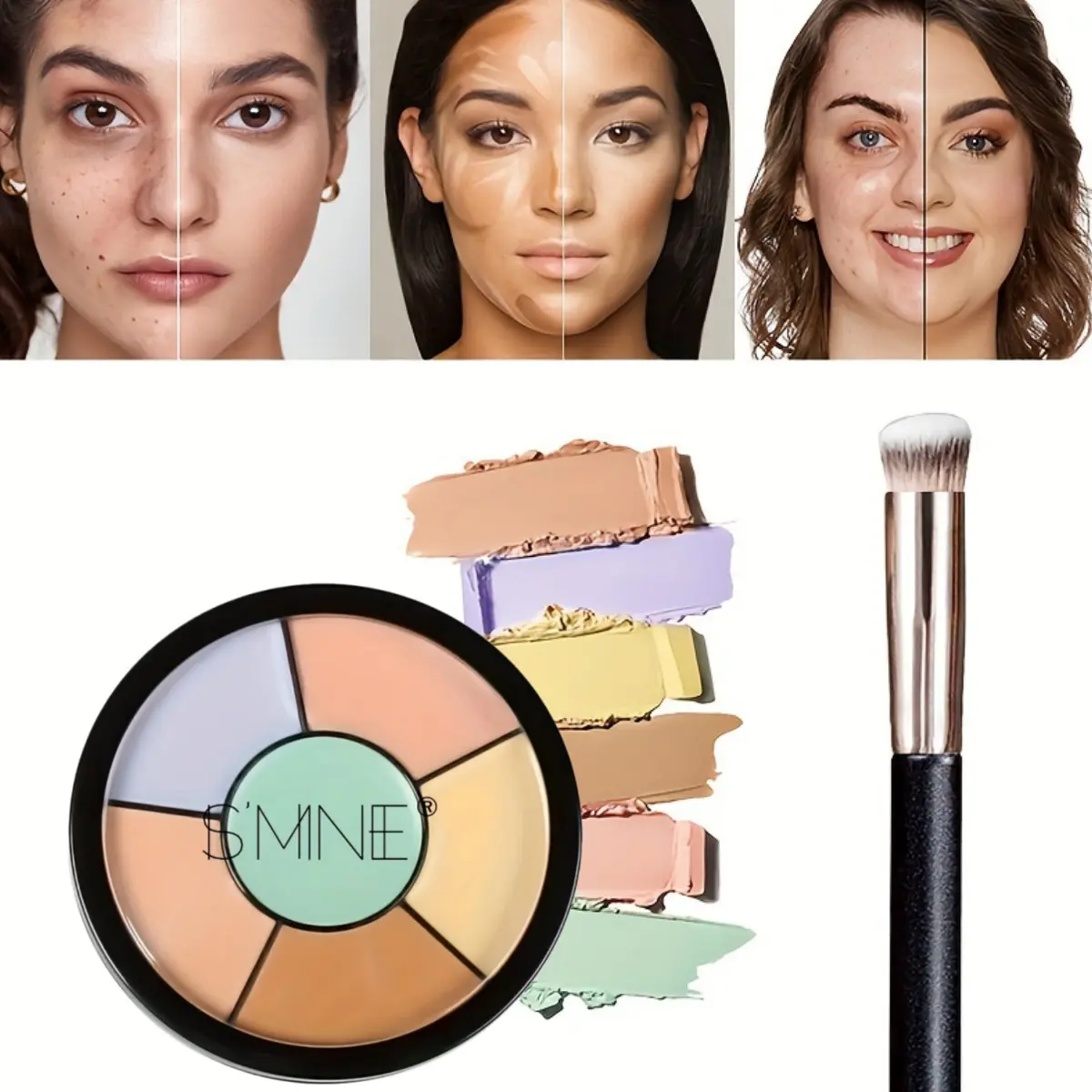 6 Color Eye & Face Concealer Balm, Conceals Blemishes, High Coverage, Waterproof, Long-Lasting, Medium Coverage, Includes Makeup Brush, Oil Control