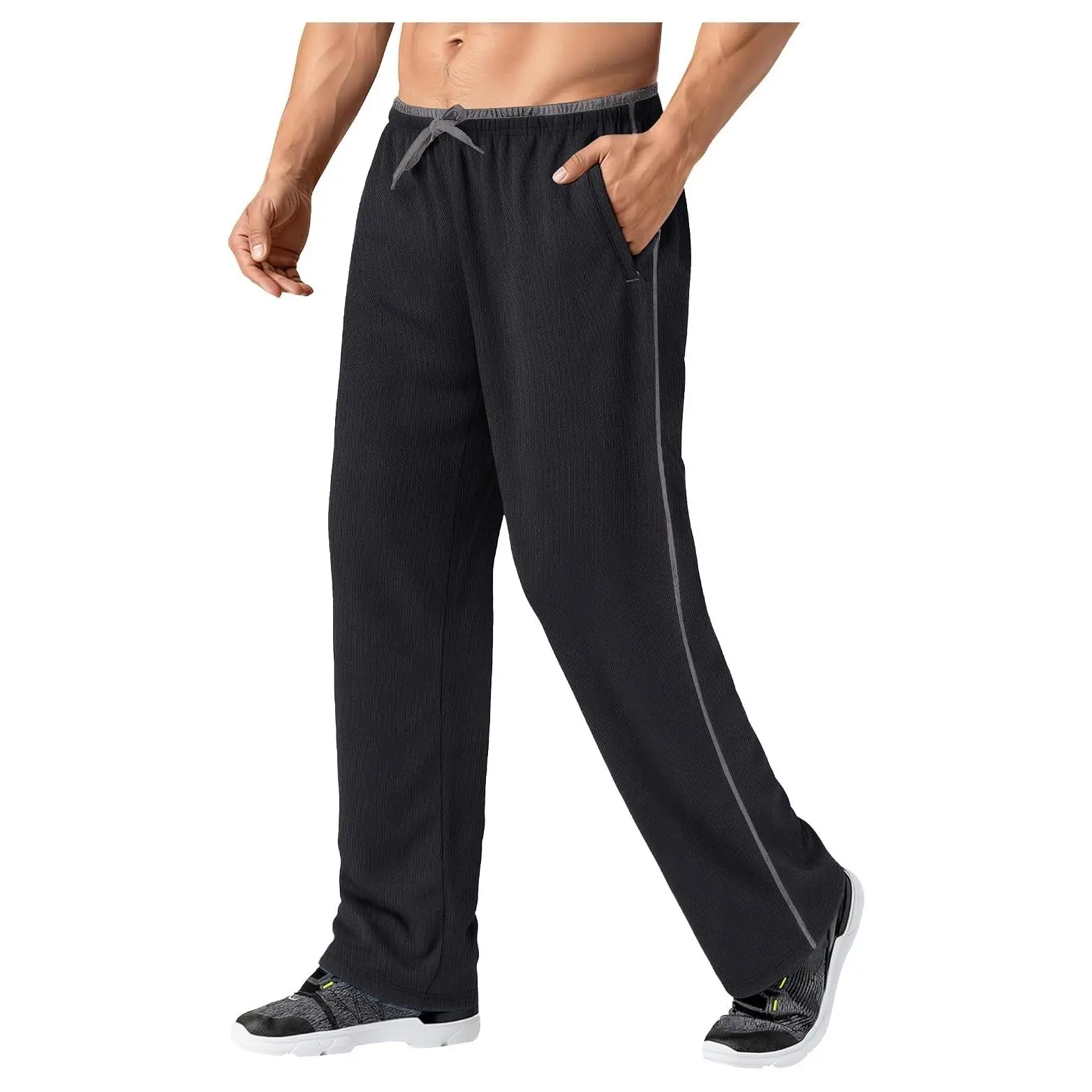 Men's Lightweight Mesh Athletic Sweatpants with Loose Open BottomGift