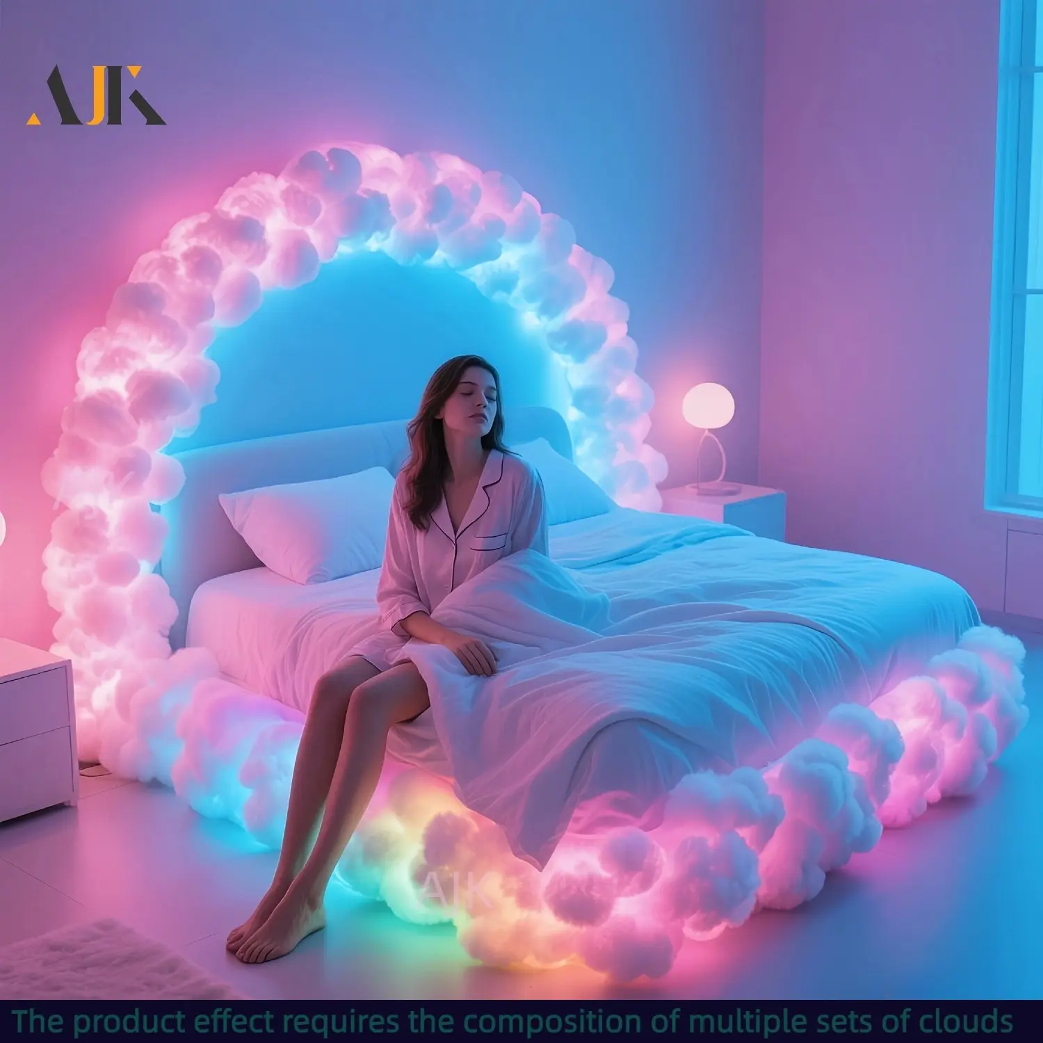 RGB 3D Cloud Lamp, 190.94in LED String Lights. USB Powered, Thunder Cloud Shape Night Light, Music Sync, Multi-Color Bed Frame Decoration Light, Ideal for Bedroom, Game Room, Birthday Parties And Christmas to Create Cozy Ambiance. WallCeiling Light