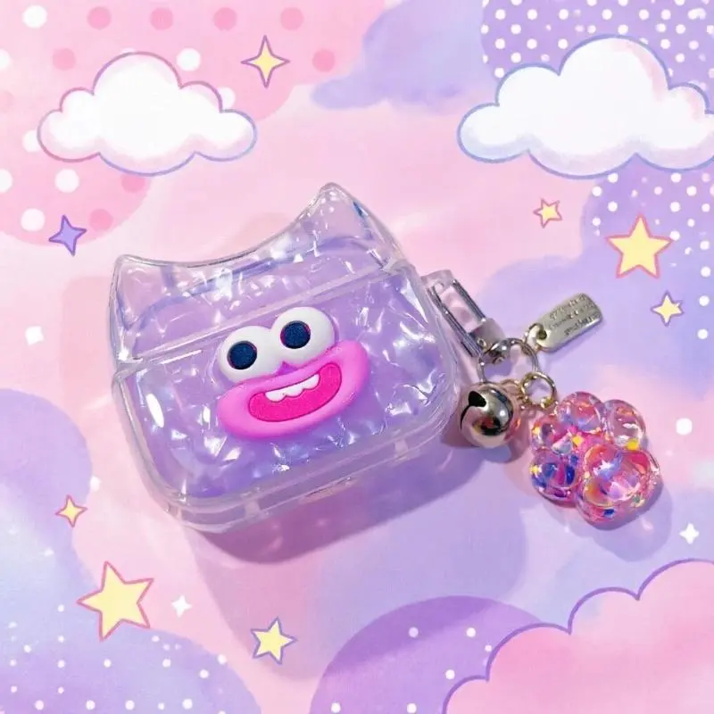 Cute and funny transparent headphone case protective cover, big mouthed monster cat earmuffs with keychain