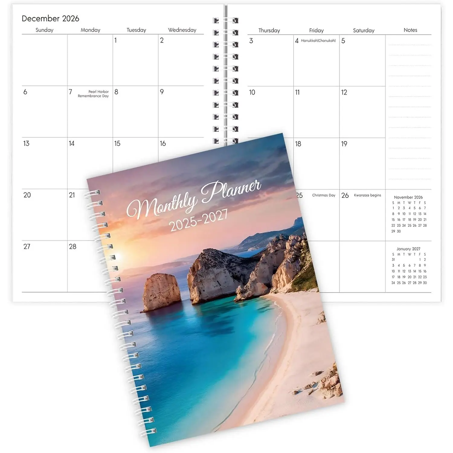 Monthly Planner 2025-2027, Monthly Calendar July 2025 - December 2027, A5 Planner 2025-2026 with Coil, 5.9'' x 8.4'',  for Office School Supplies Organizing Planning - Beach