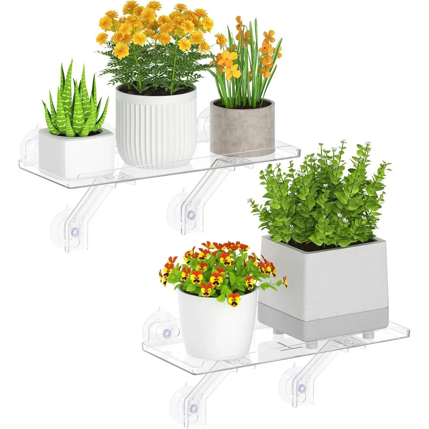 6" Extra Wide & Strong Window Plant Floating Shelves 2 Pack, Heavy Duty Acrylic Suction Cup Shelf, Sill Extender for Succulent Plants, Seed Starter Pots, Herb Planters 38 x 15 cm/15.2x6
