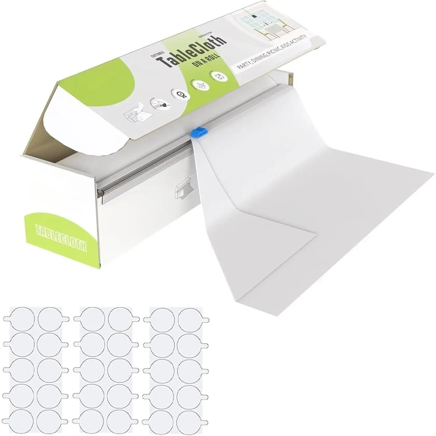 54 in X 32.8 Ft Plastic Table Cloth Roll Disposable White Tablecloth with Slide  Box for Rectangle Round Tables,Picnic,Camping,Banquet,Party,Birthdays,  Shower [with Fixed Stickers]
