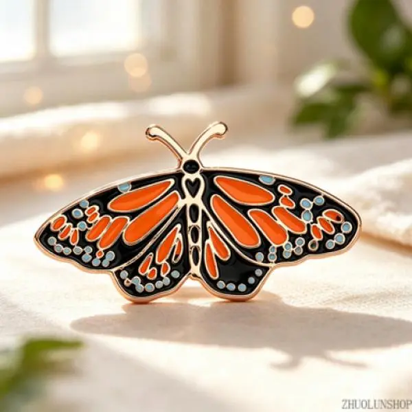 Enamel Monarch Butterfly Classic Brooch, Unisex Alloy Lapel Pin with Clip for Weddings and Formal Events