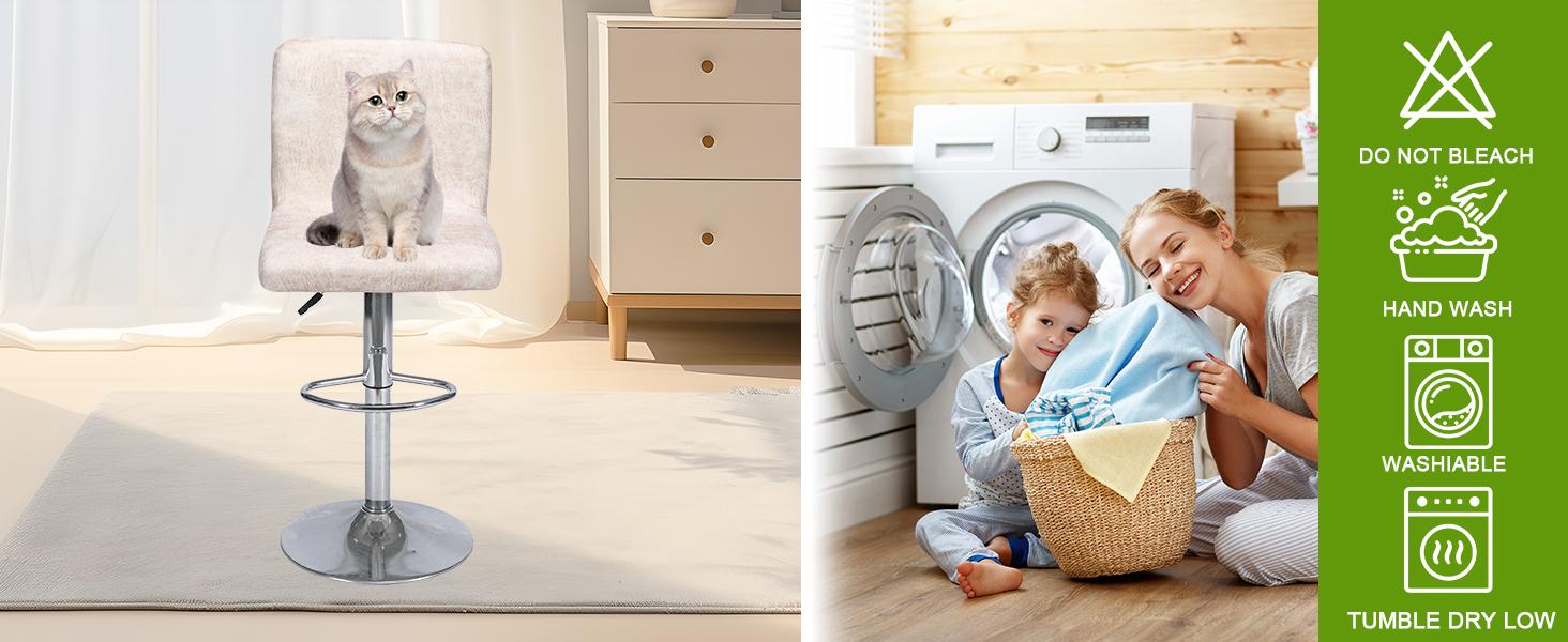 NILUOH Bar Stool Covers Set of 2, Faux Leather Looking Stretch Bar Stool Chair Cover Slipcovers, Counter Stool Bar Chair Covers for Kitchen Pub Dining Room Retro Style Home Deco - Beige Pink