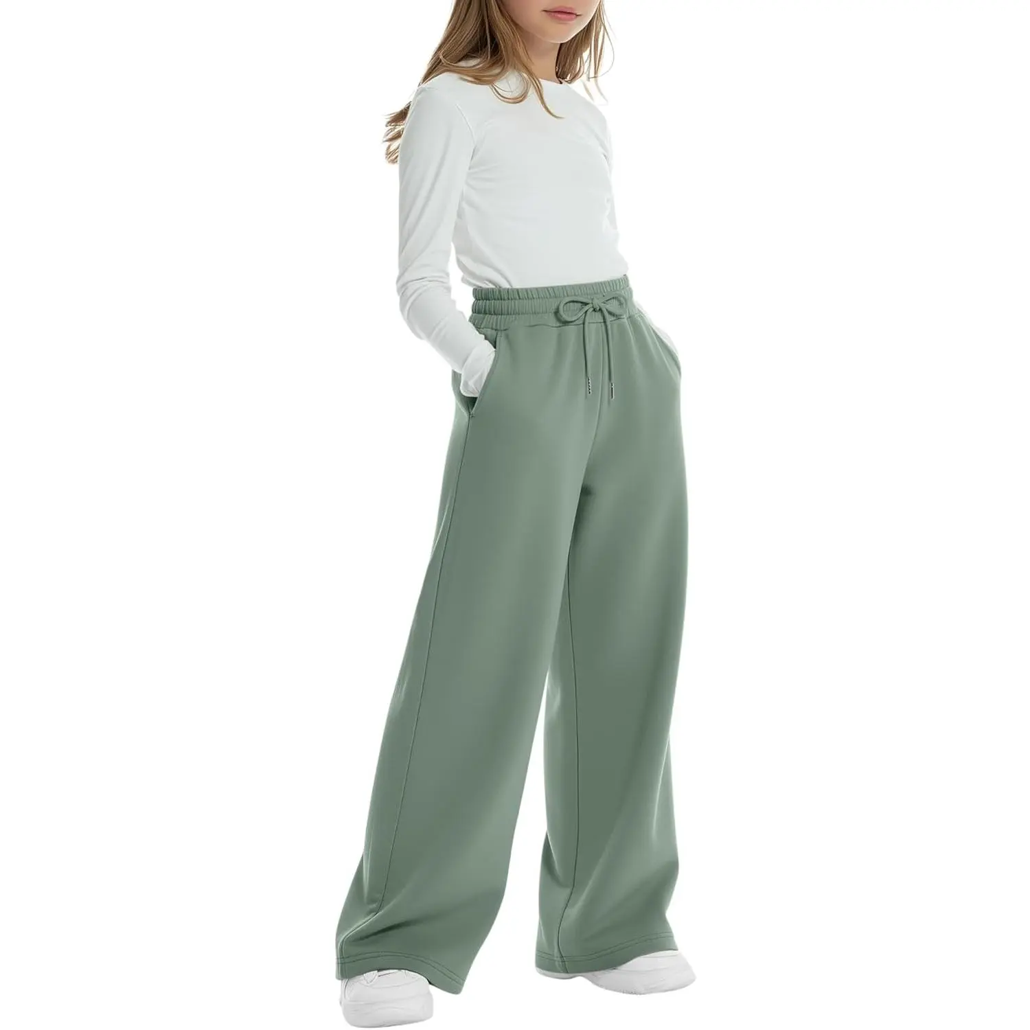 Girls' Wide-Leg Loose-Fitting Drawstring Sweatpants, All Seasons Youth Athletic Casual Joggers for 5-16 Years (Incl. 11-12 Years)