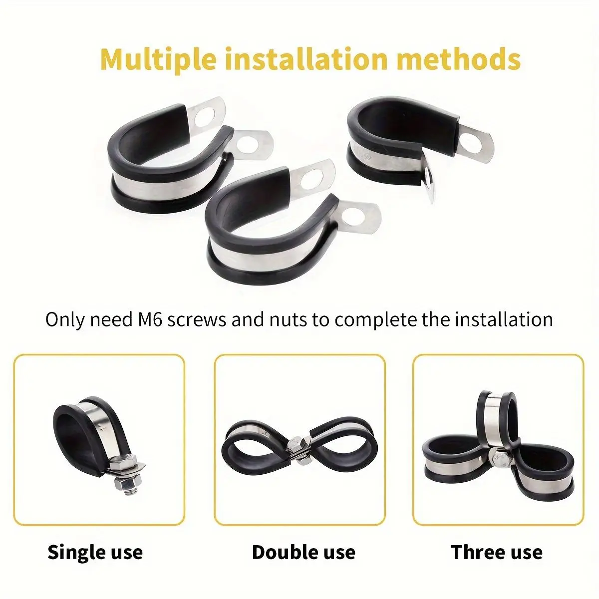 VIGRUE 60PCS Cable Clamps Assortment Kit 304 Stainless Steel Rubber Cushioned Pipe Clamps for Automotive Industrial Boat Marine Windshield Household