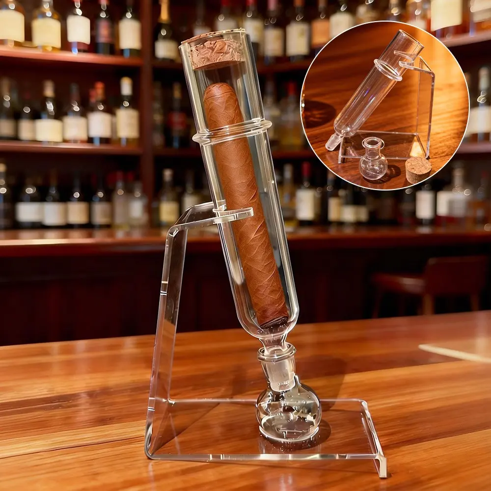 Cigar Humidor Set with Straight Tube, Ball Base, Wooden Stopper, Acrylic Stand, Modern Design Cigar Accessories, Handmade, Gift Idea