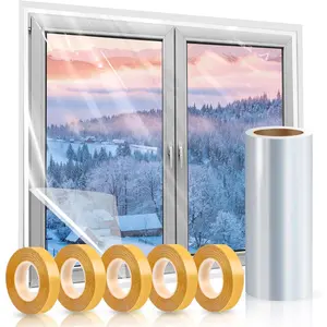 Window Insulation Kit, 63 × 394 Inch Plastic Window Covering for Winter, Insulation Film Winterizing Kit with Double-Sided Tape for 10 Pcs 3 x 5 Ft Windows