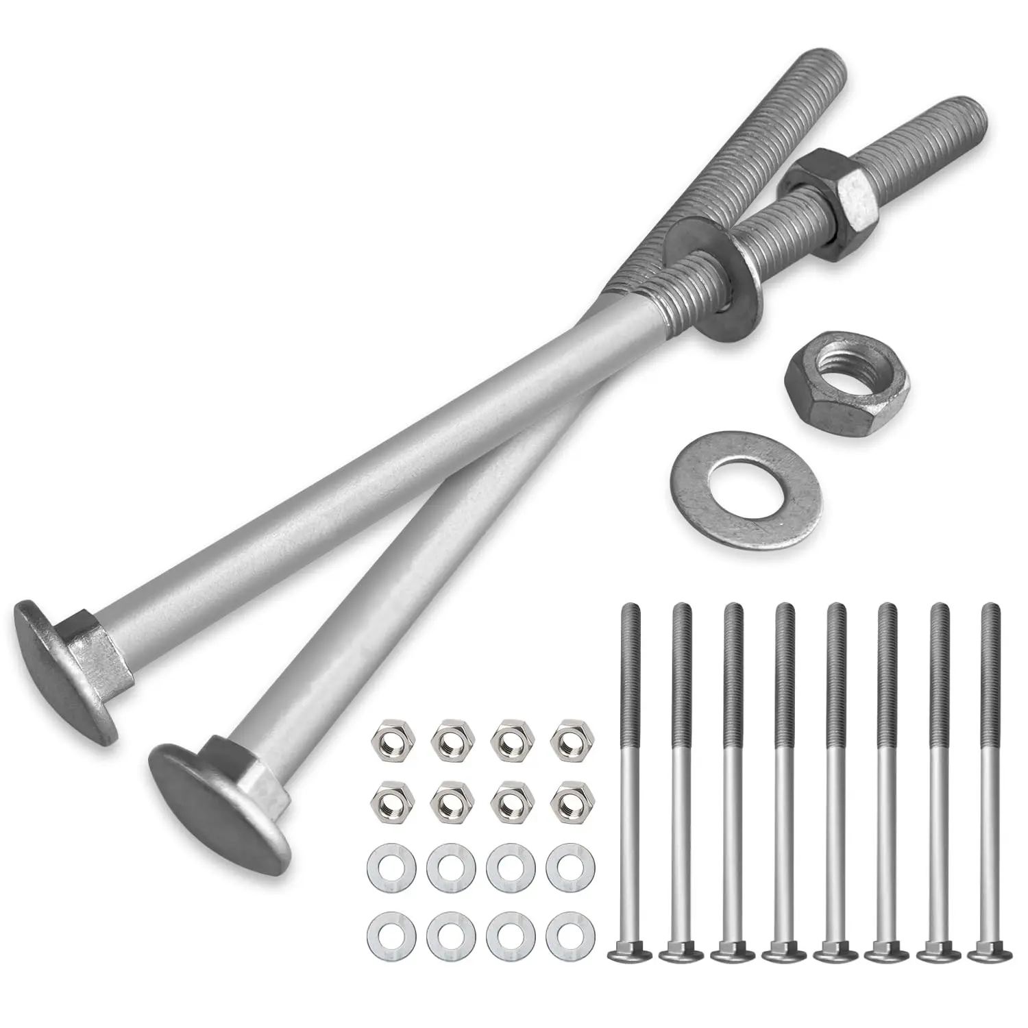 8 Pcs 1/2" x 8" Galvanized Carriage Bolt Kit, Hot Dip Galvanized Q235 Steel Rust-Resistant for Exterior Use, Includes 1/2" M12 Flat Washers & Nuts, Ideal for Dock Maintenance