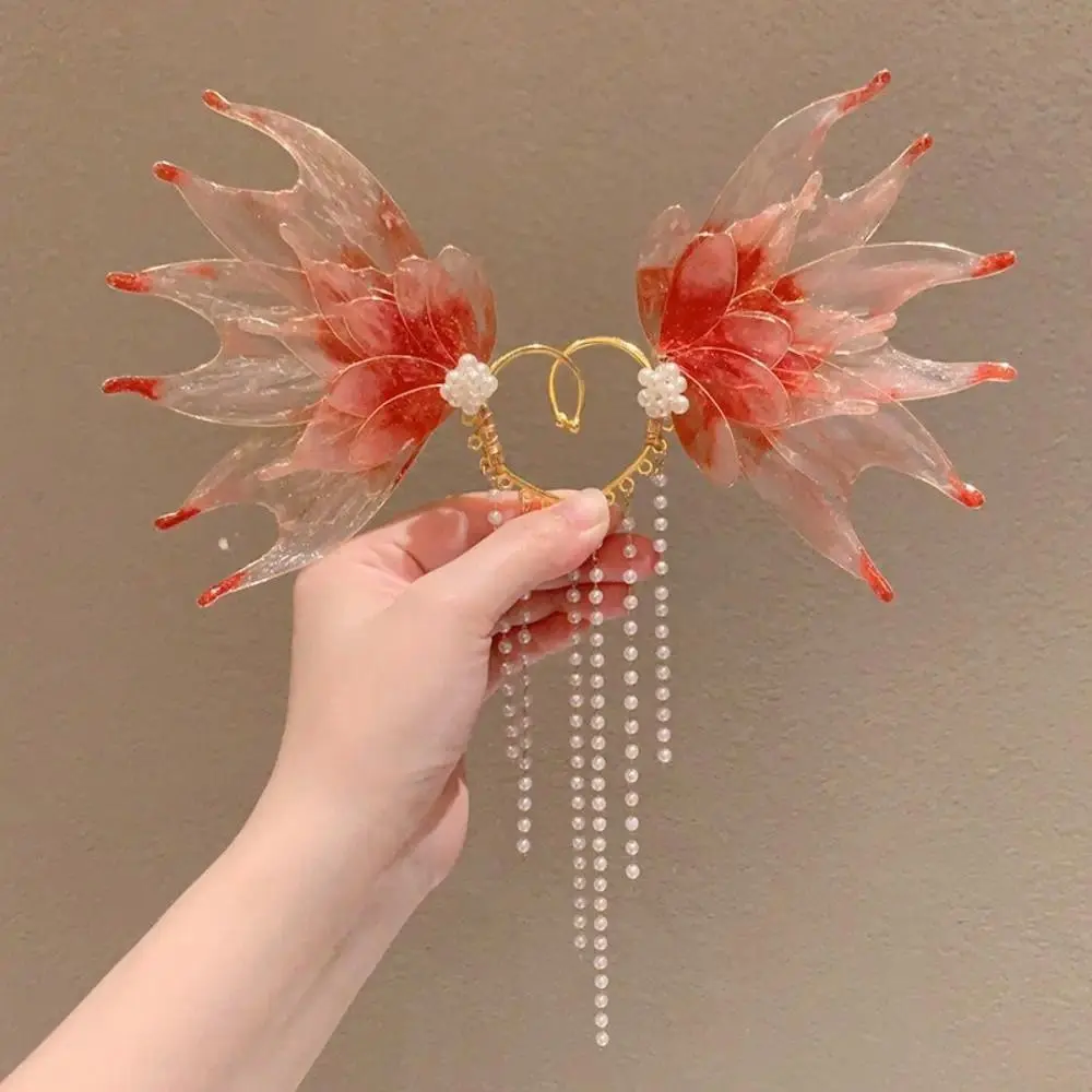 Exquisite Fairy Mermaid Earrings Non-piercing Butterfly Elf Ear Clamp Handmade Ear Cuffs Fairy Tassels Earclip Elven Ear Jewelry