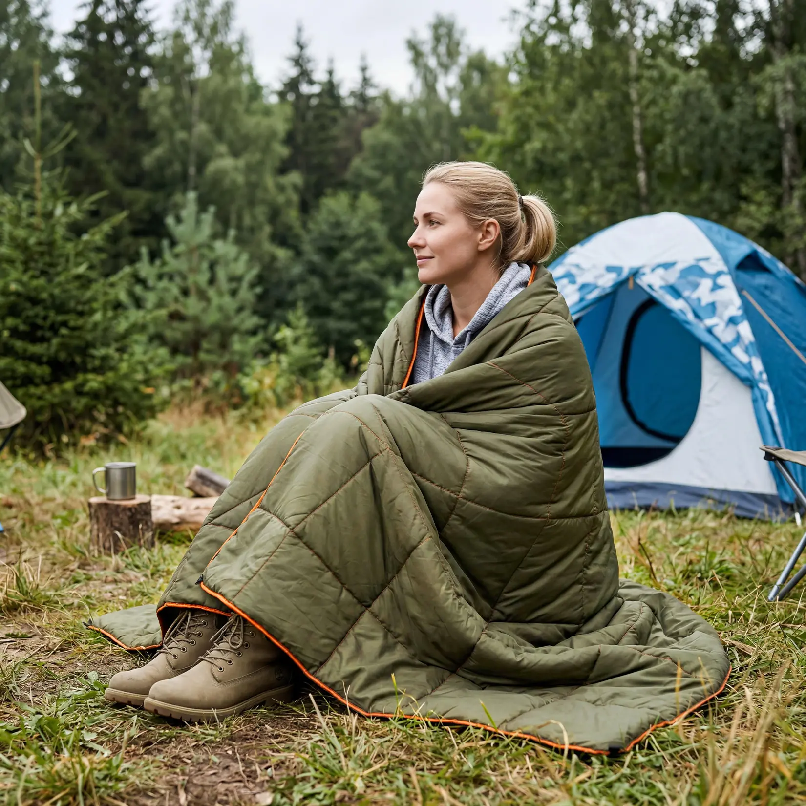 Lightweight Waterproof Camping Blanket Only, Insulated Down Alternative Outdoor Quilt, Packable and Wearable Design with Snap Buttons, Ideal for Hiking, Travel, Beach, Picnic, Hammock and RV