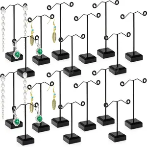 18 Pcs Metal Earring Holder, Black T Bar Earring Display with 3 Heights Hoop Earring Display Stand with Acrylic Base Earring Showroom and Tradeshow Showcase Displays for Selling, Shows