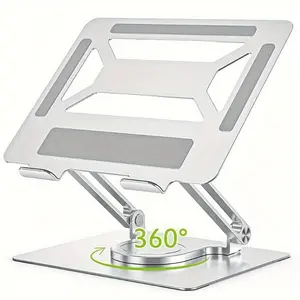 Adjustable laptop stand with 360° rotating base; ergonomic, foldable design; compatible with all MacBook Pro/Air models and laptops up to 17 inches.