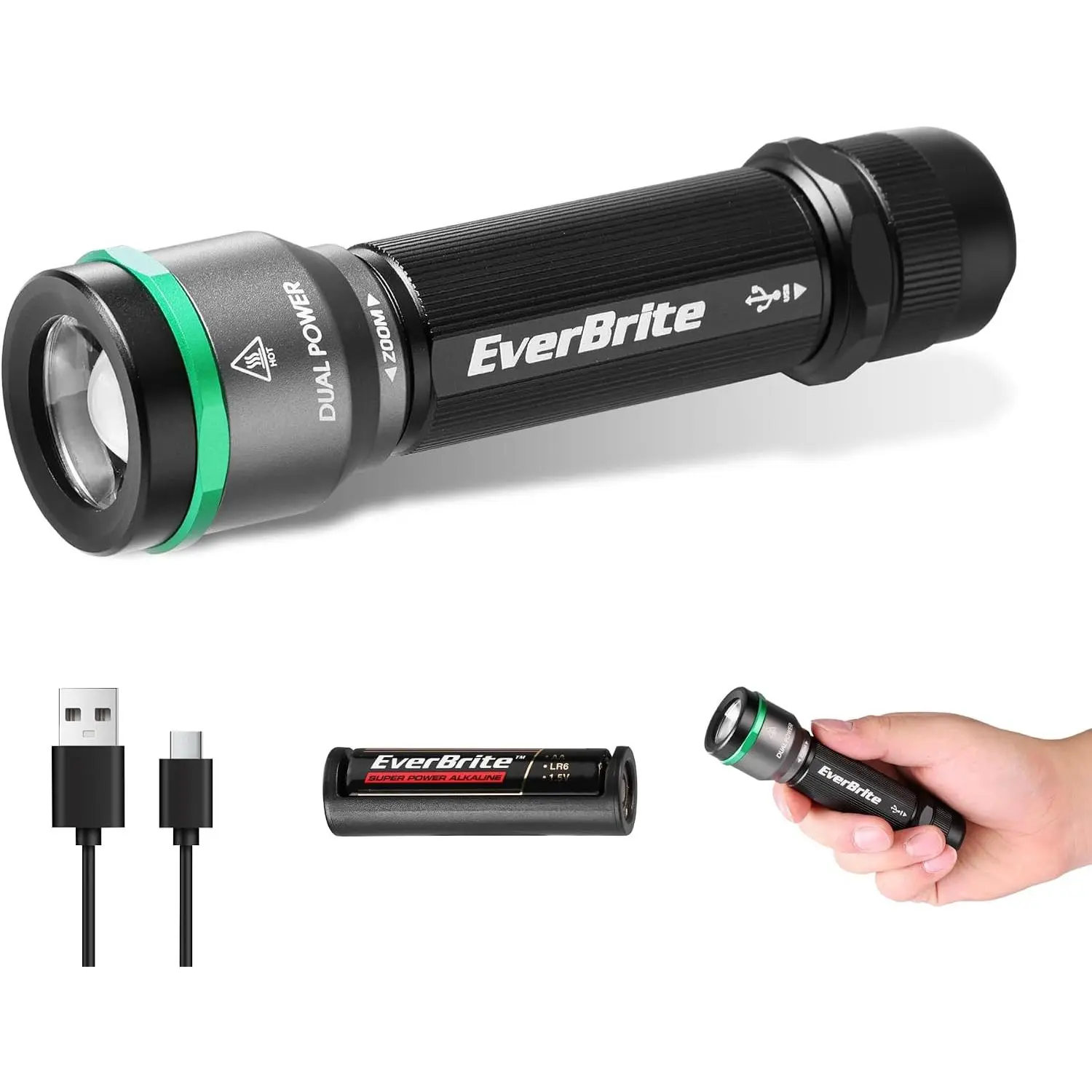 1000LM Small Flashlight, 5 Modes Zoomable Dual Power Flashlight, Mini Flashlights High Lumens, Rechargeable or AA Battery, Pocket Flashlight for Home, Emergency, Hiking, Camping