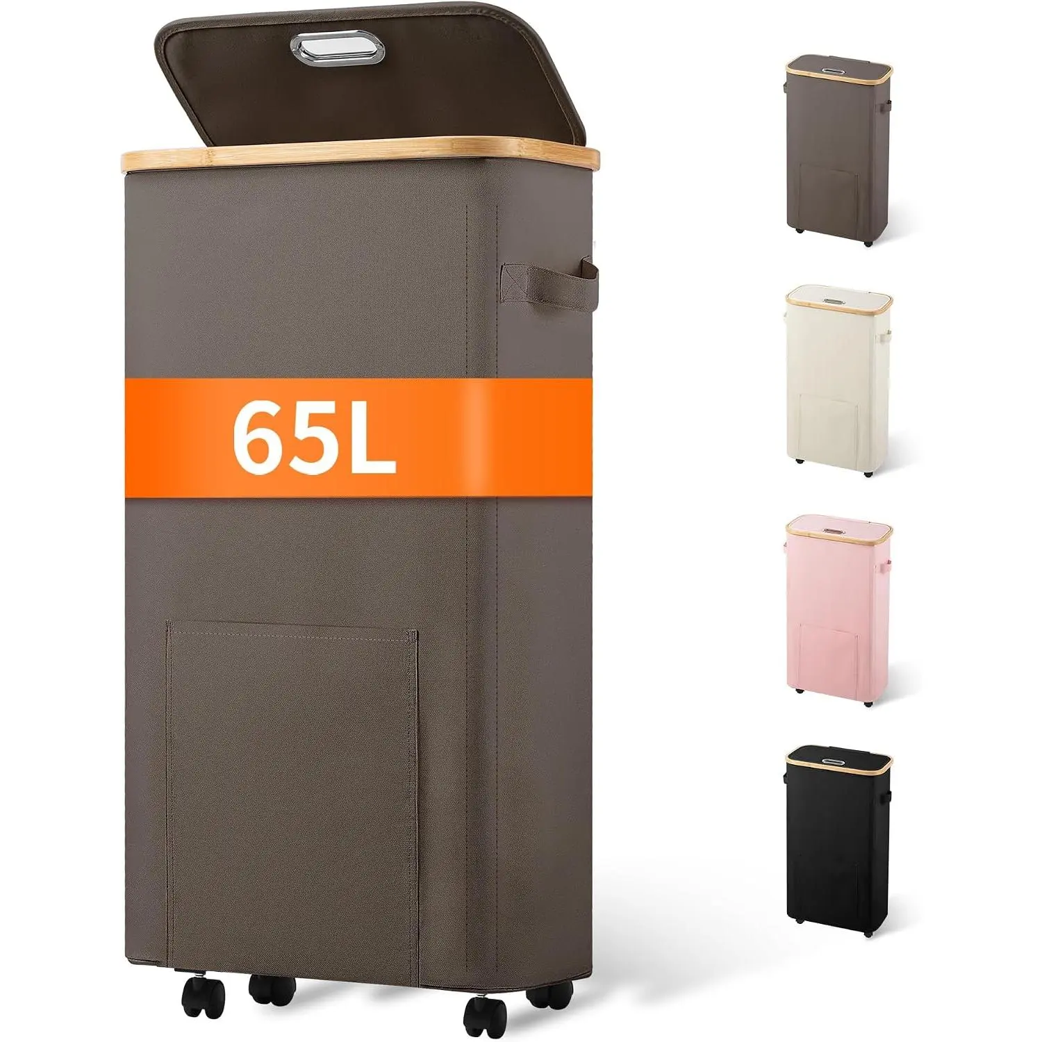 Laundry Basket with Wheels, Tall Dirty Clothes Hamper  Wheels, Rolling Laundry Hamper with lid for Dorm, Bedroom and Bathroom