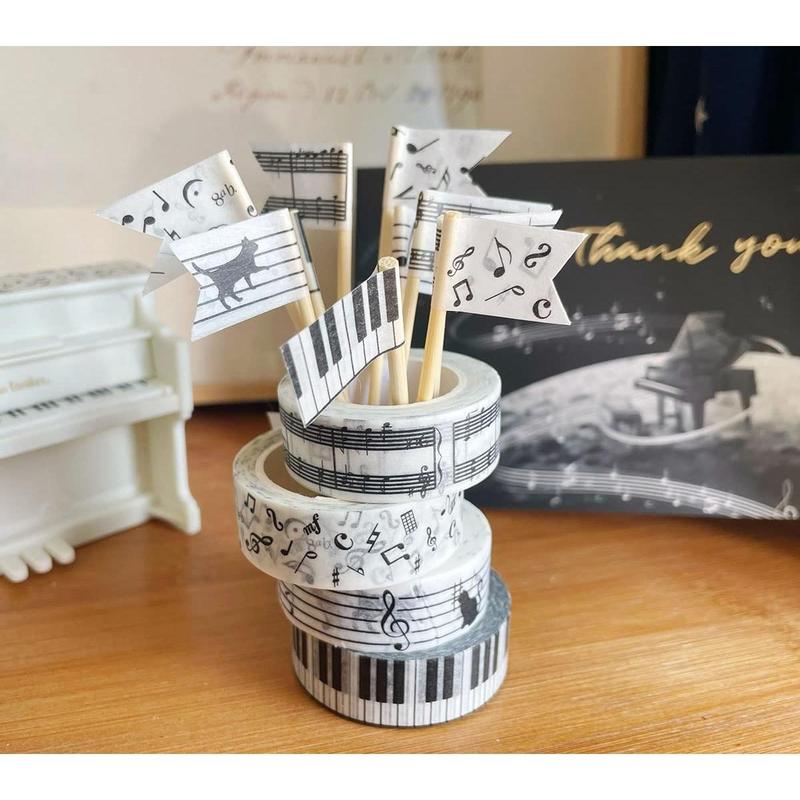Black and White Piano Note Melody Keyboard Staff Stave Score Music washi Tape Set of 4 Rolls - Decorative DIY Masking Scrapbook Notebook Planner | Length: 10m (10.93 Yards) Black and White Piano Note Melody Keyboard Staff Stave Score Music washi Tape Set of 4 Rolls - Decorative DIY Masking Scrapbook Notebook Planner | Length: 10m (10.93 Yards)