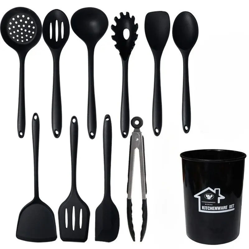 11-Piece Silicone Kitchen Utensil Set, Heat-Resistant Non-Stick Kitchen Tools and Gadgets, Long Handle, Durable, Camping Gear
