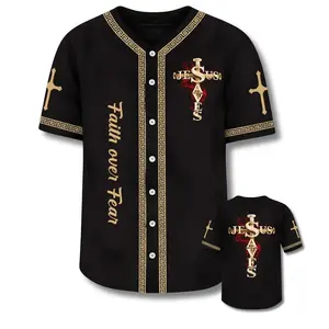 Jesus Saves Baseball Jersey – Faith Over Fear Christian Shirt, Black Button-Front Unisex
