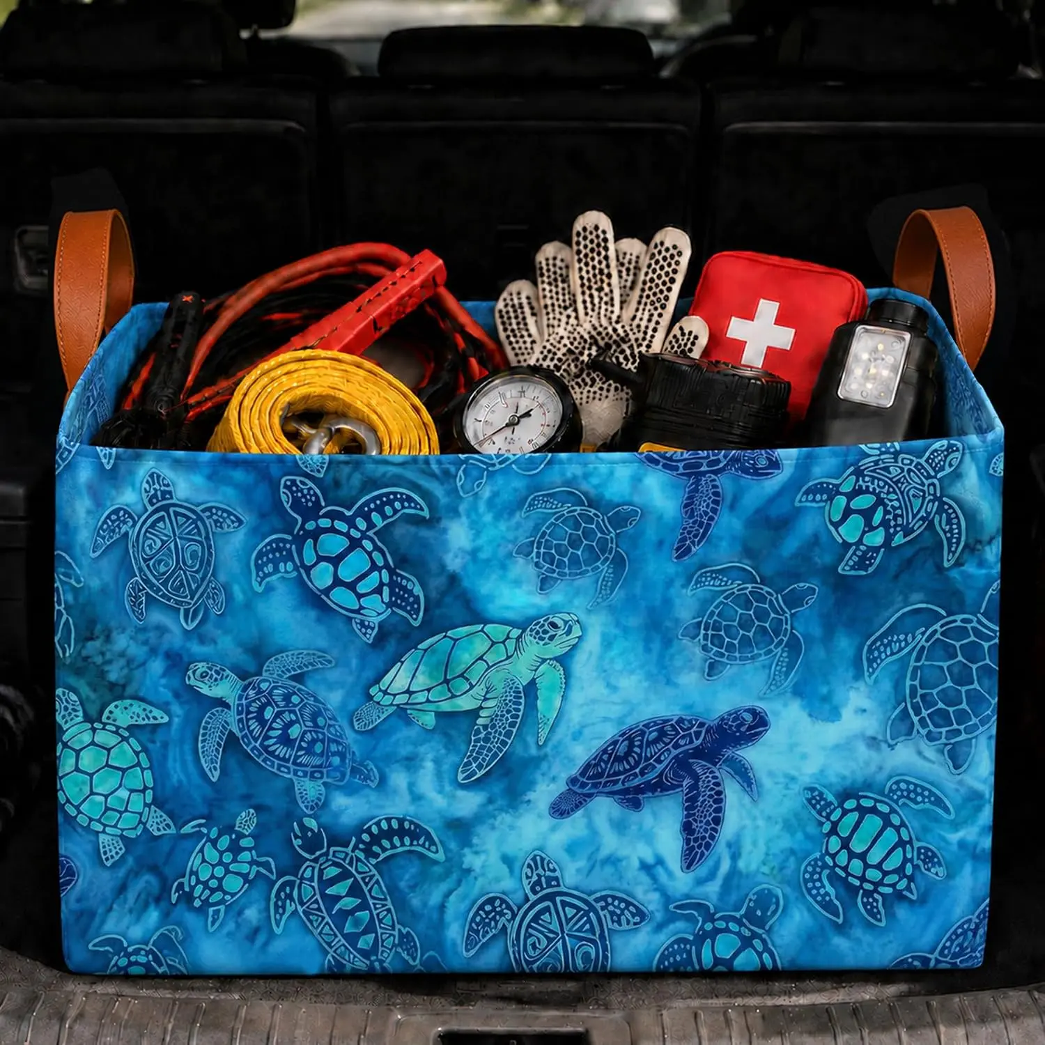 Sea Turtle  Trunk Organizer 20L Fold Auto Storage Basket with Handles |   Shopping Grocery Bags for SUV , Sea Turtle  Boot Organizer Gifts for Women Men Drivers